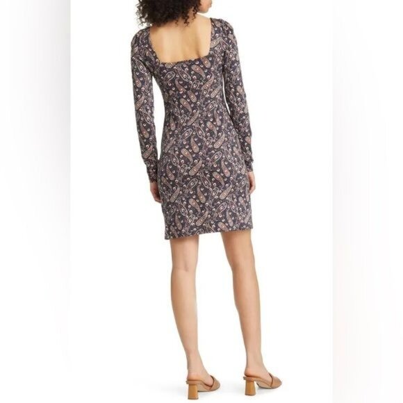 New BODEN Paisley Sweetheart Neck Long Sleeve Cotton Blend Dress Size 8 - Picture 3 of 13